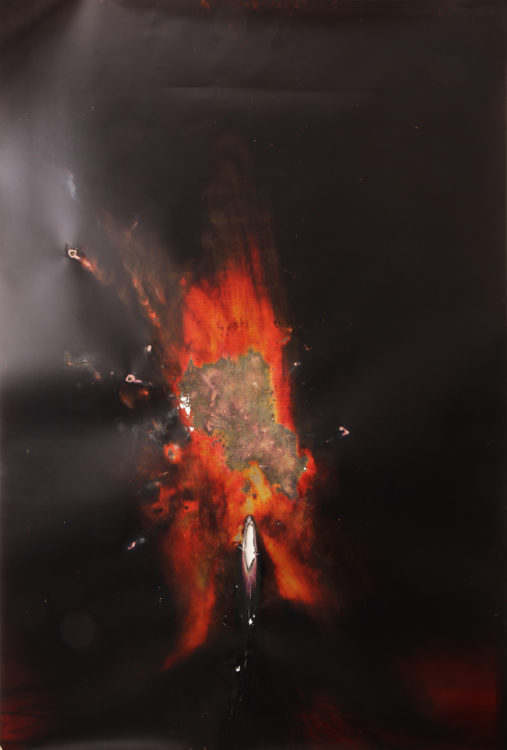 “HOT”, 2014, ca. 230x127cm, Rocketogram / Color-Photogram, unique