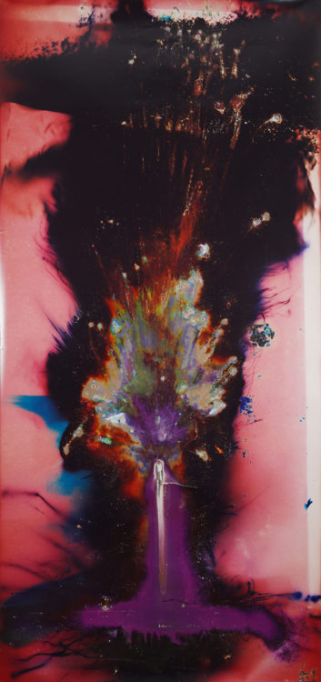 “Magic-Wand”, 2021, ca. 240x127cm, Rocketogram : Color-Photogram, unique